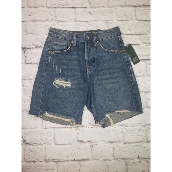 NEW Wild Fable High-Rise Bermuda Shorts 00/24 Waist Denim Cutoff Jean Shorts - Picture 1 of 4